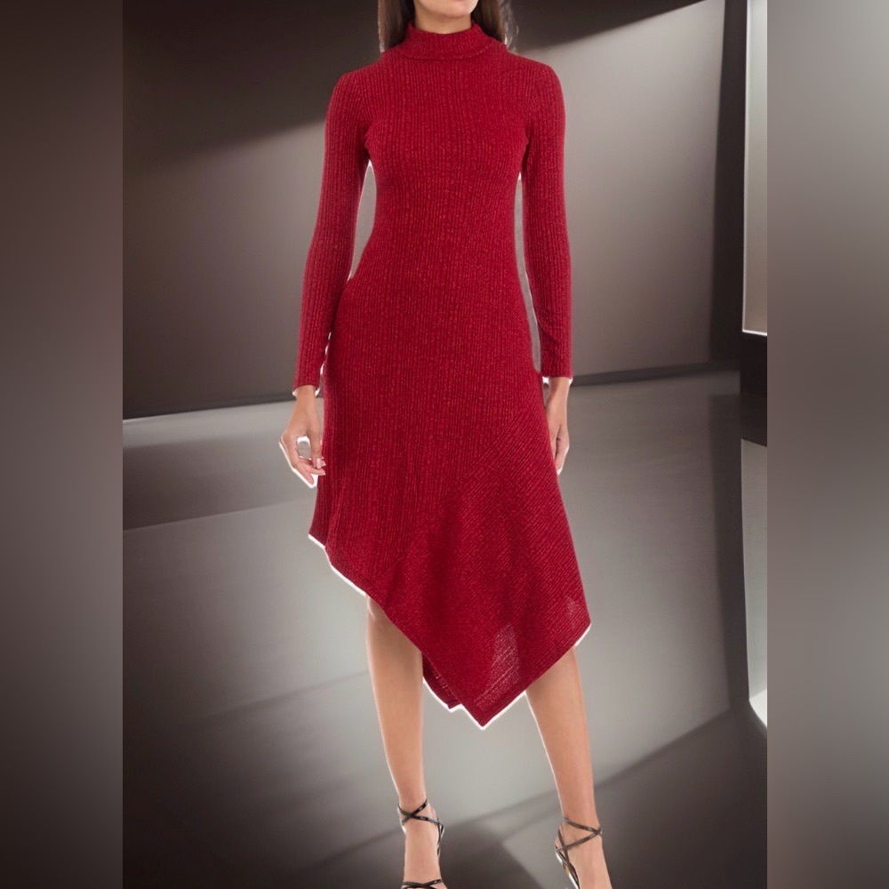 NWT Maison Tara Women's Long Sleeve Mock Neck Solid Glitter Sheath Dress-L